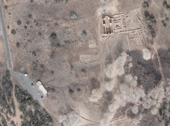 An aerial view of the Quarai Mission complex.