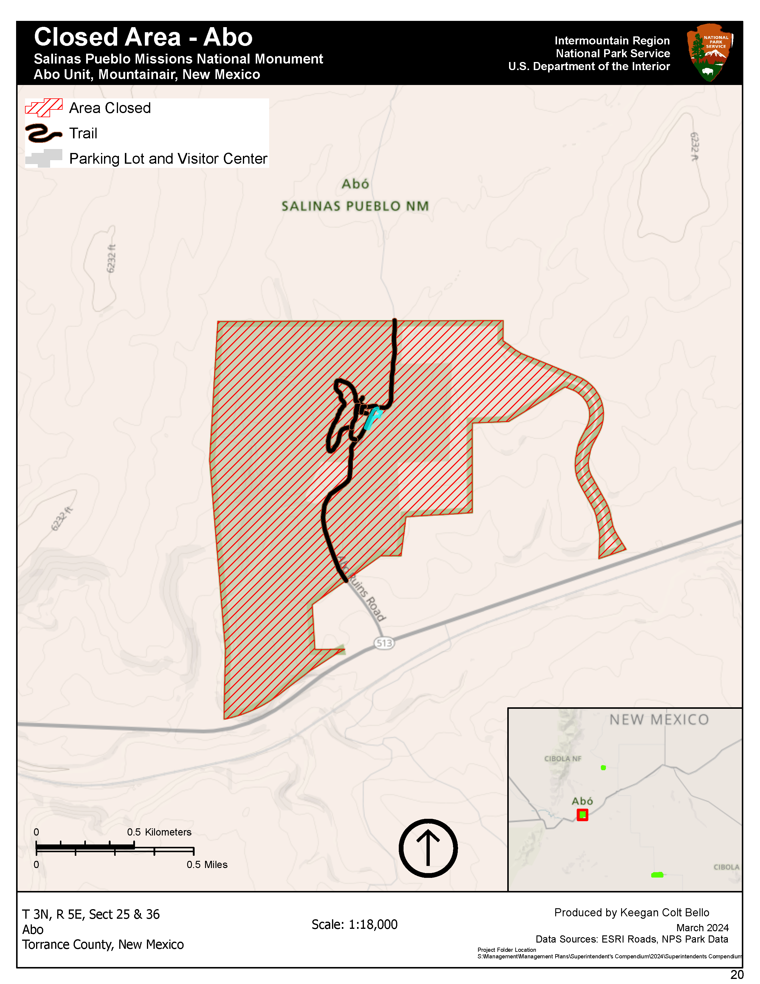 Map depicting closed areas