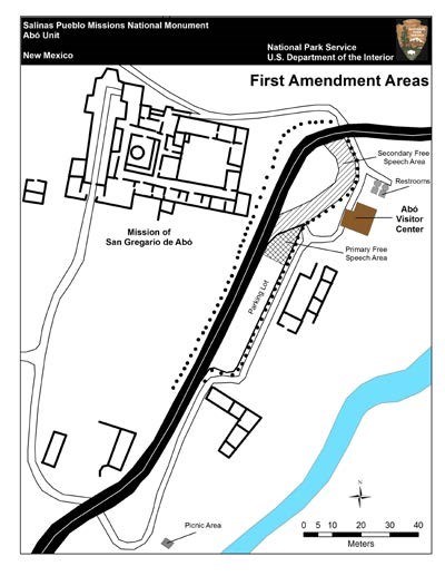 The first amendment area at Abó is the gravel turn-around.