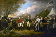 Surrender of British General Burgoyne to American General Gates after the Battle of Saratoga, October 17, 1777.