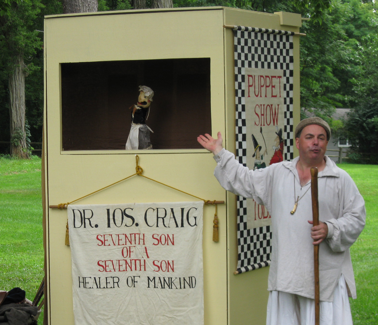 Colonial Man giving puppet show presentation Colonial Man giving puppet show presentation