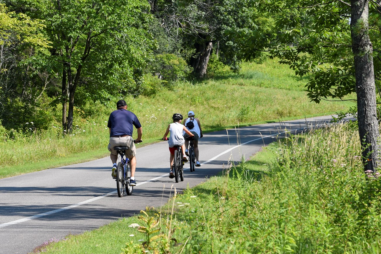 Adults and children riding bikes on the tour road bike lane