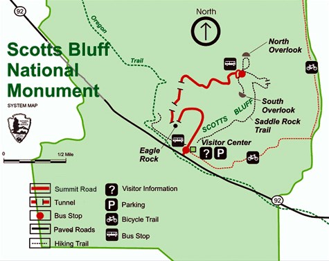 map of the trails at scottsbluff national monument