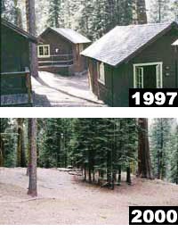 Before and after view of cabin area in Giant Forest