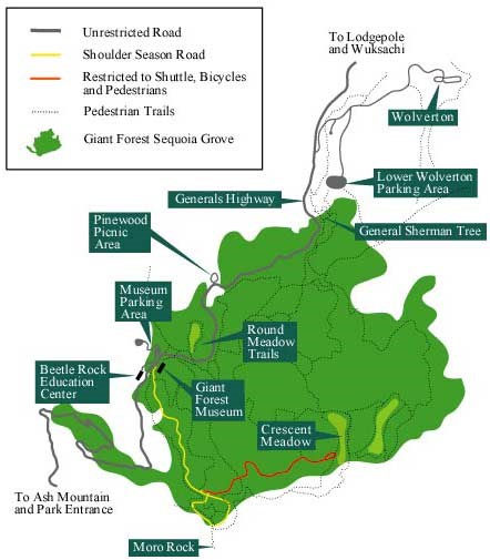 Map showing location of facilities in Giant Forest