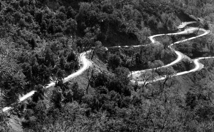 A view of the winding switchbacks road. A view of the winding switchbacks road.