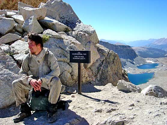 Hiker pauses to catch his breath at Forester Pass Hiker pauses to catch his breath at Forester Pass