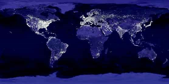 Satellite image of the earth from space at night