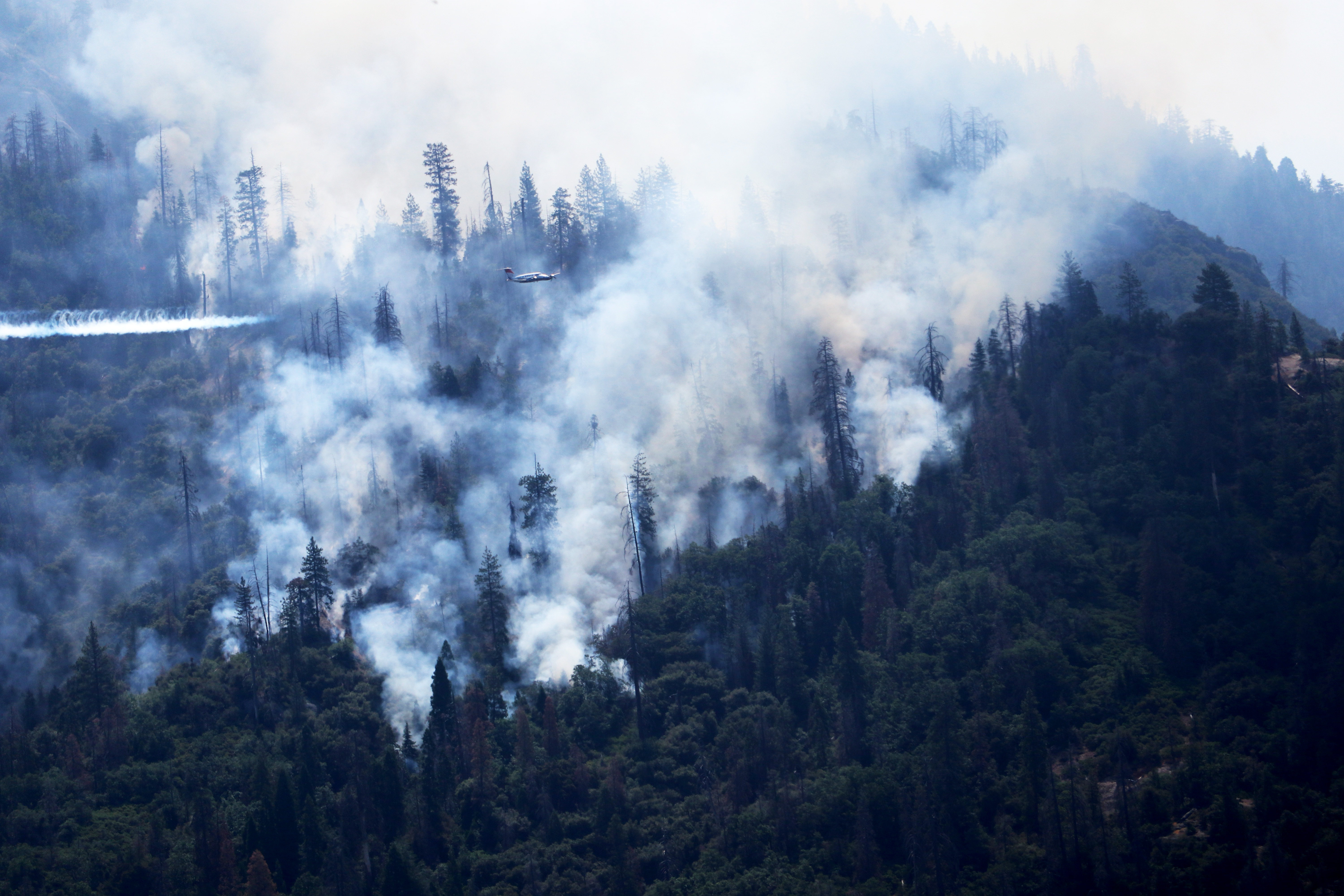 Horse Creek Fire - Photo NPS - RPaterson Specialized fire planes are being using to guide air tankers and other aircraft to the fire in order to target water and retardant drops. Photo: NPS / RPaterson