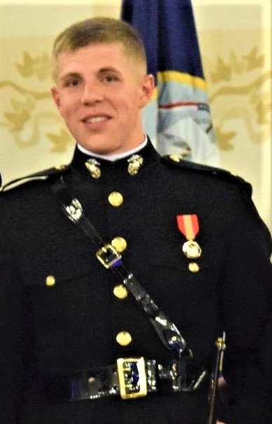 A photo of 1st Lt. Matthew Craft in his USMC dress blues uniform.