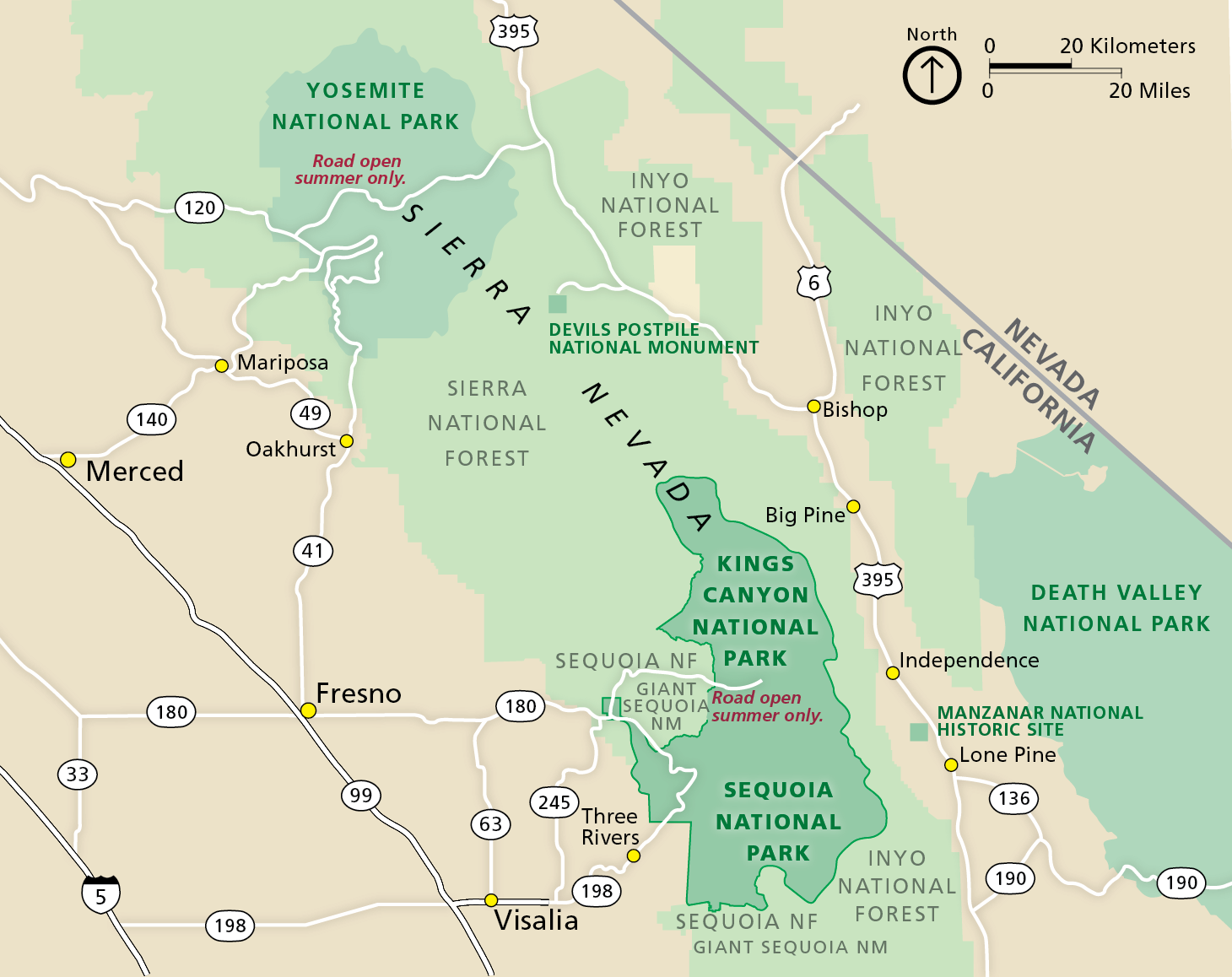 Faial skør foder Driving Directions - Sequoia & Kings Canyon National Parks (U.S. National  Park Service)