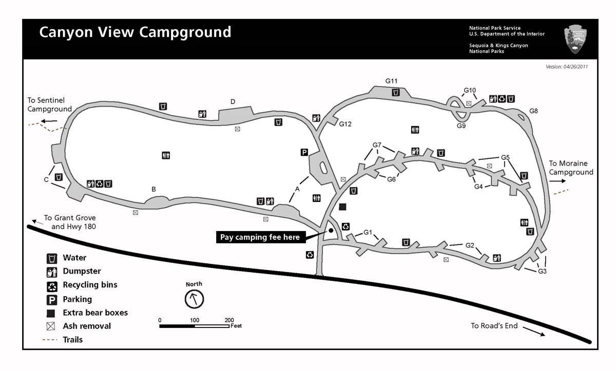 Canyon View Campground map, Kings Canyon National Park.