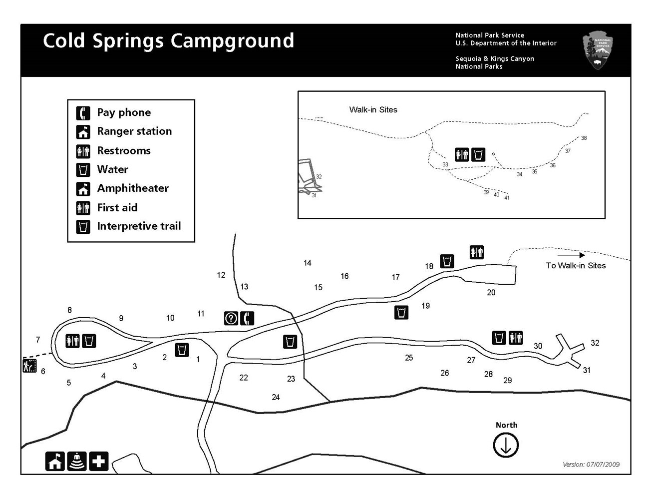 Cold Springs Campground map, Sequoia National Park.