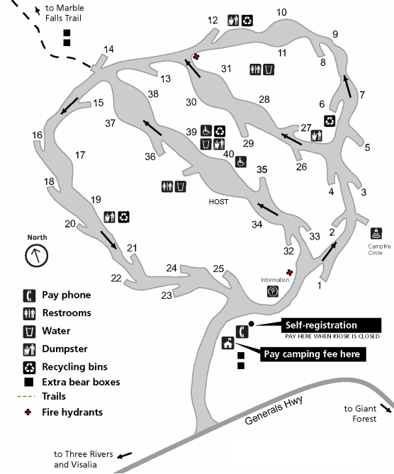 Potwisha Campground map, Sequoia National Park.