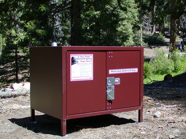Photo of a bear-proof, food-storage box.