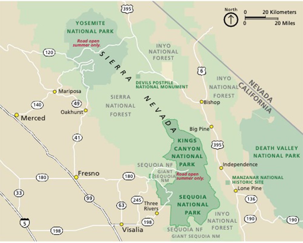 a map of area highways and surface roads surrounding the parks
