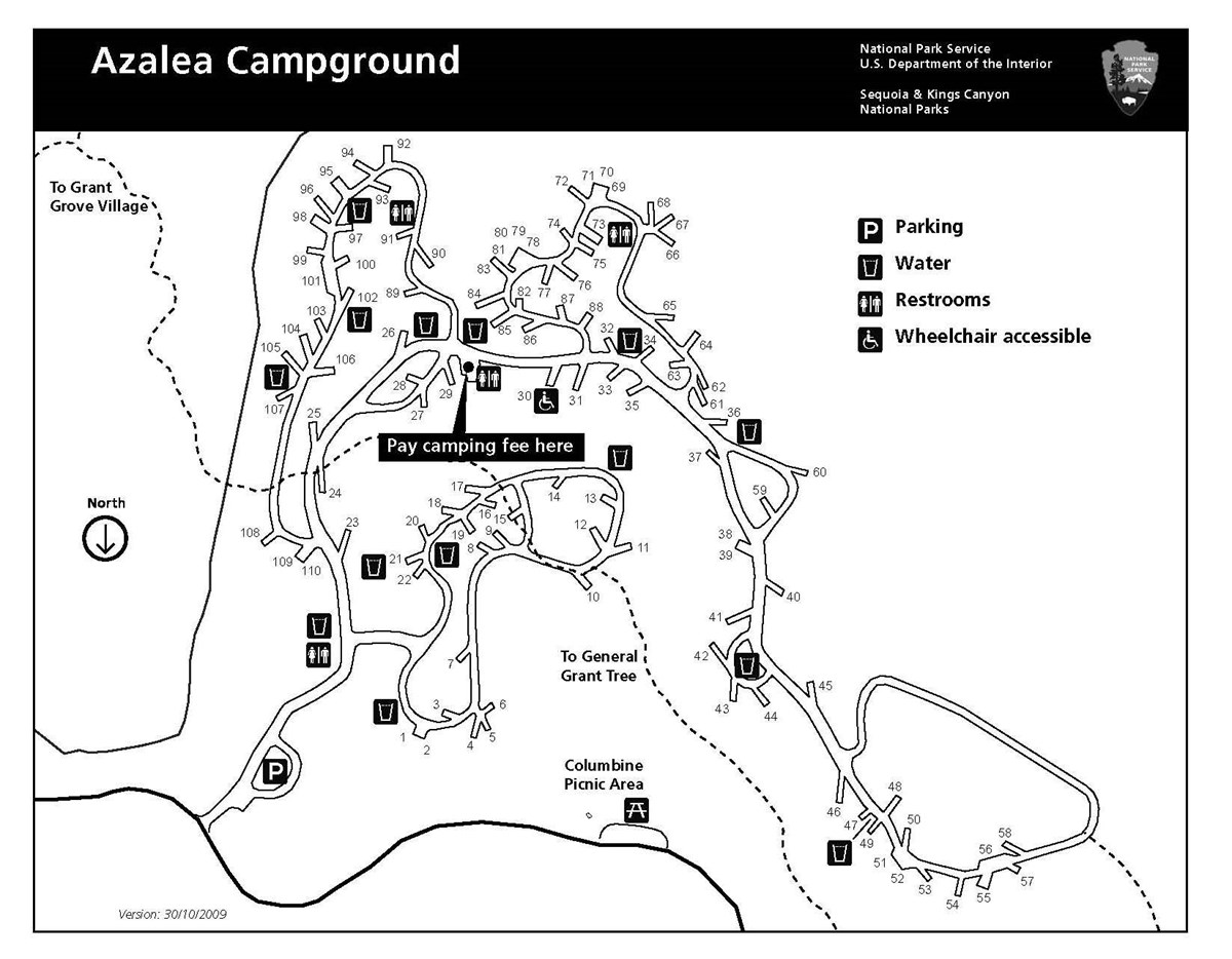 Azalea Campground map, Kings Canyon National Park