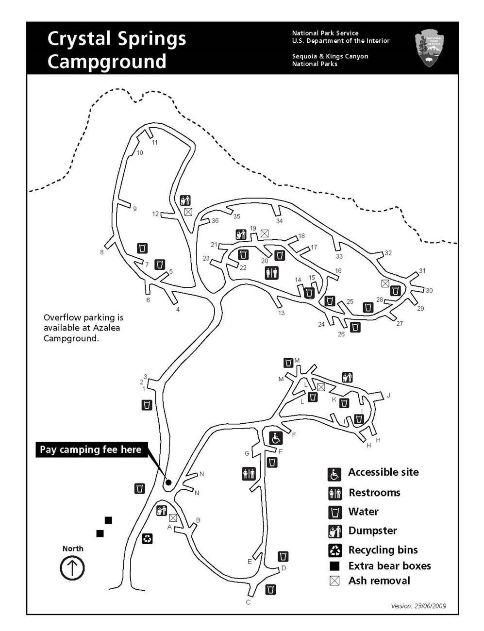 Crystal Springs Campground map, Kings Canyon National Park.