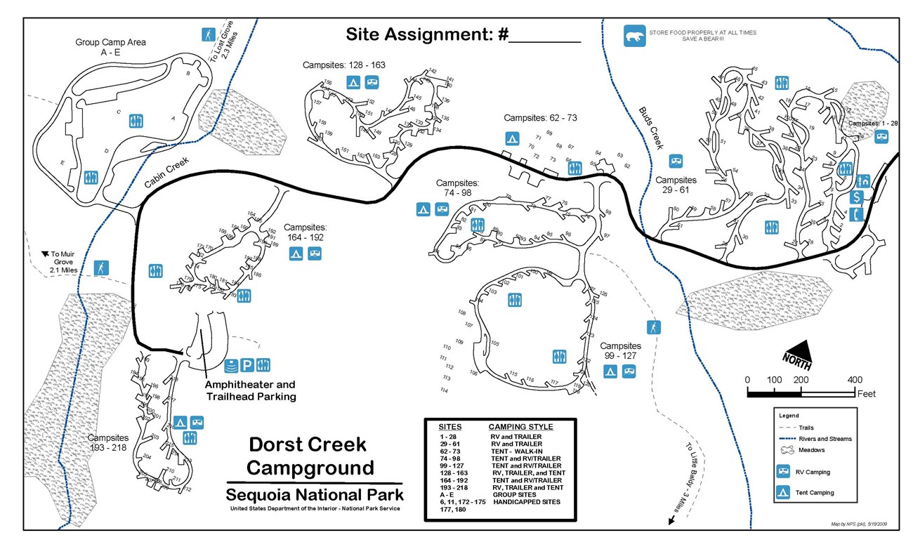 Dorst Creek Campground map, Sequoia National Park