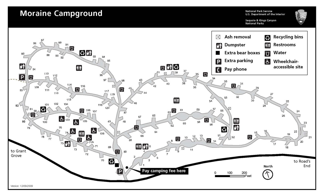 Moraine Campground map, Kings Canyon National Park.