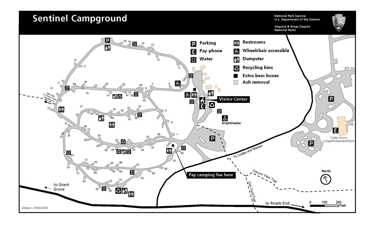 Sentinel Campground map, Kings Canyon National Park.