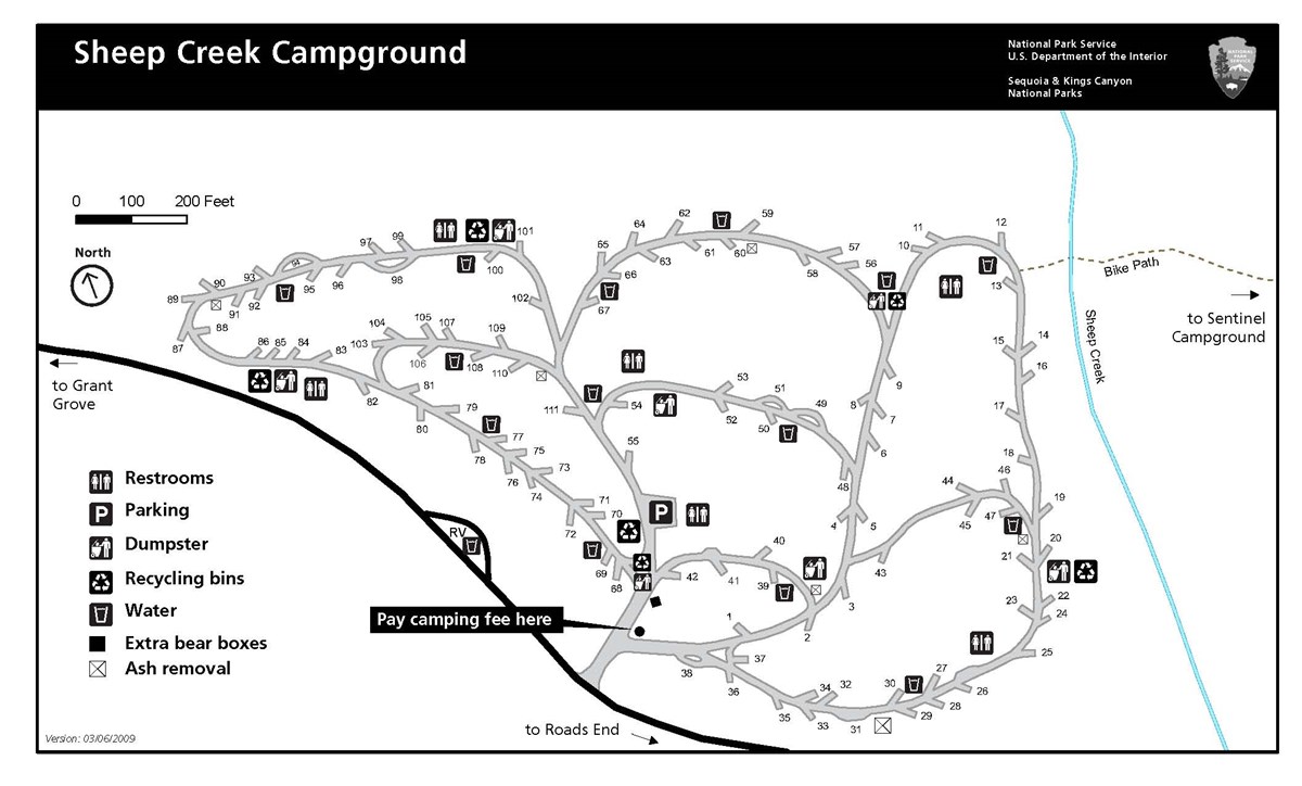 Sheep Creek Campground map, Kings Canyon National Park.