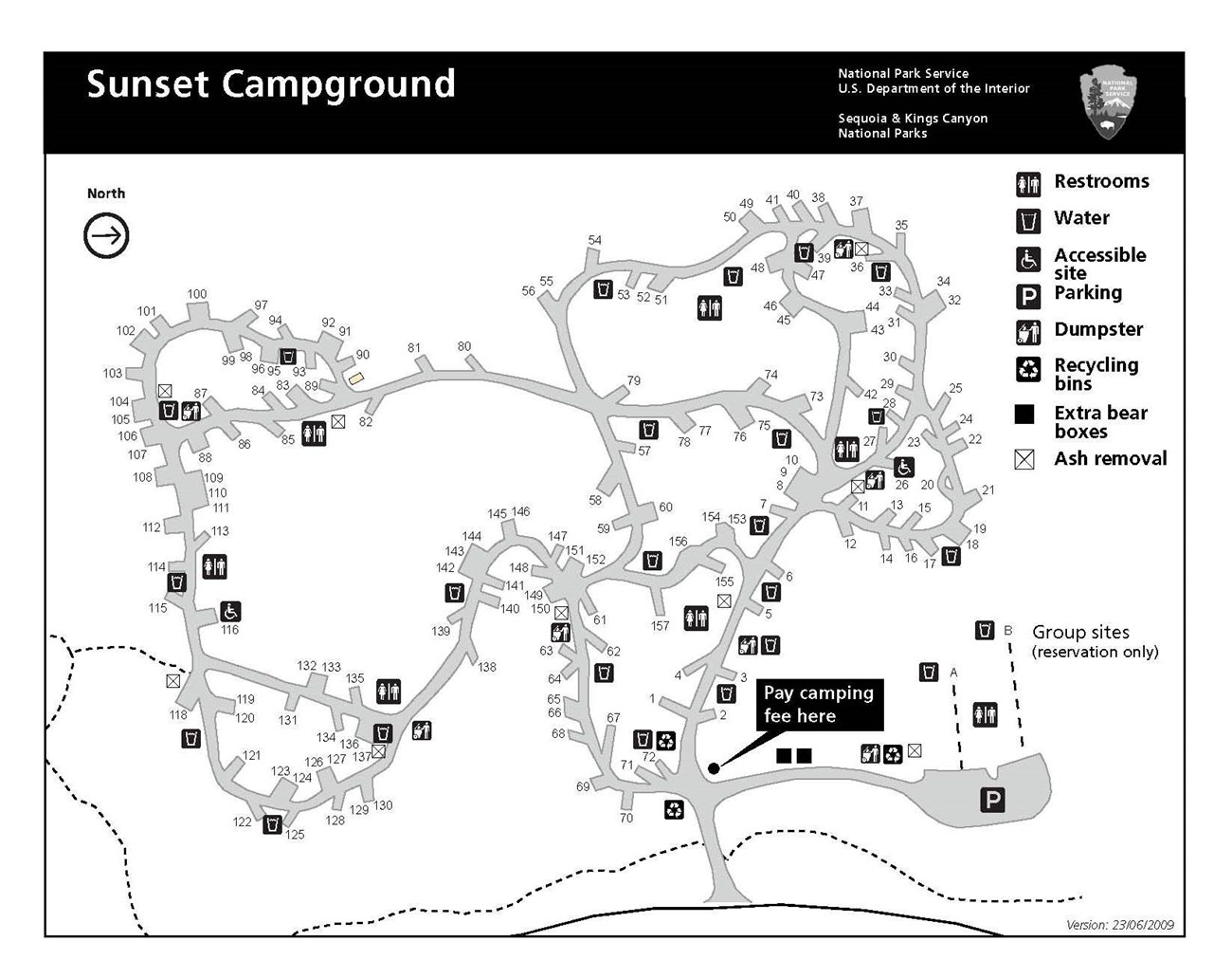 Sunset Campground map, Kings Canyon National Park.