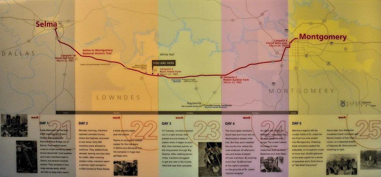 Map of the historic march route from Selma to Montgomery
