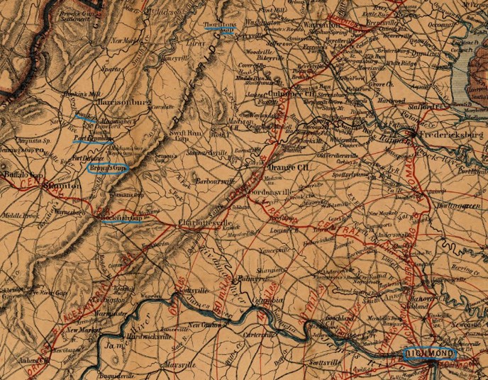 Historic map of Blue Ridge Mountain Range and Richmond.