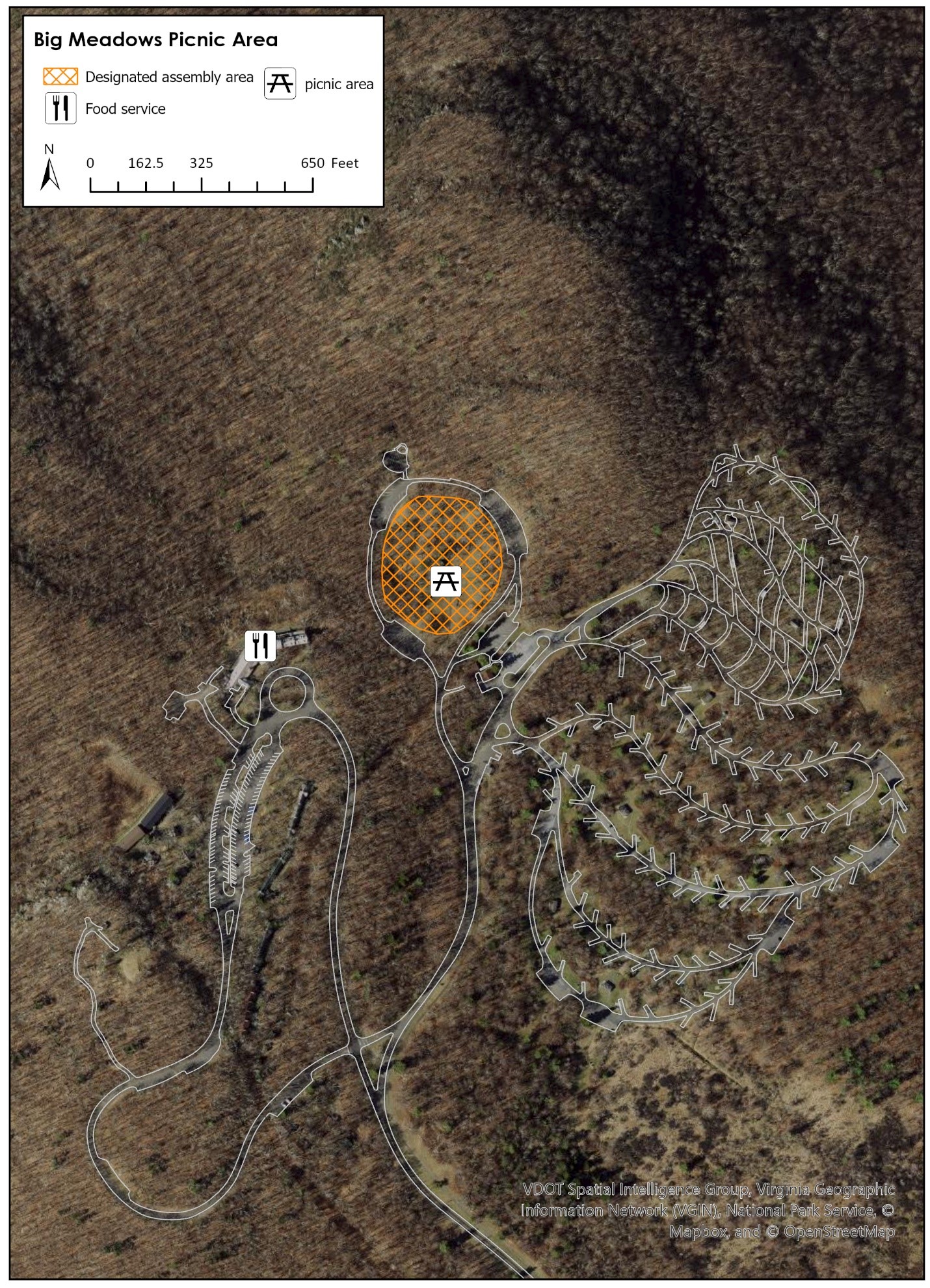 Map of first amendment assembly area in Big Meadows Picnic Grounds