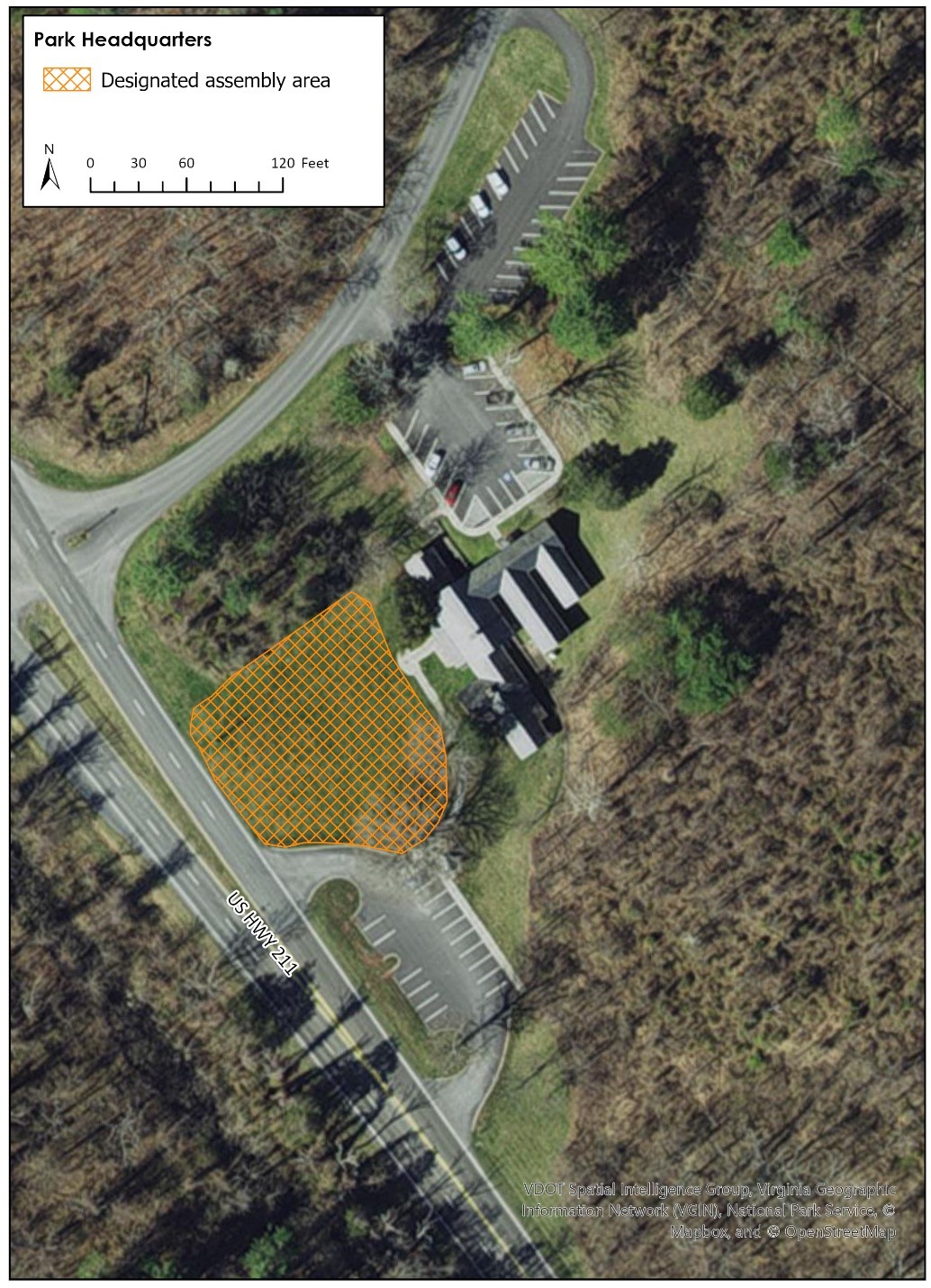 Map of first amendment assembly area near Park Headquarters.