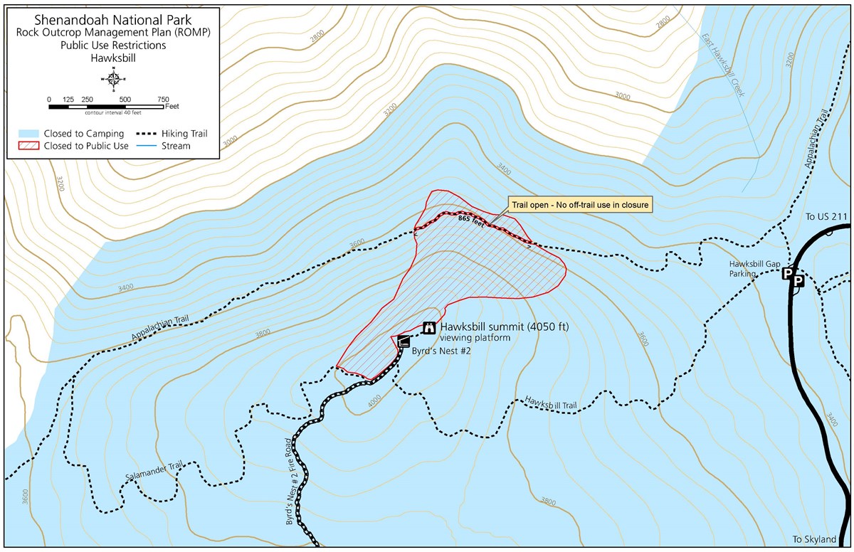 Map of area near Hawksbill closed to off trail use.