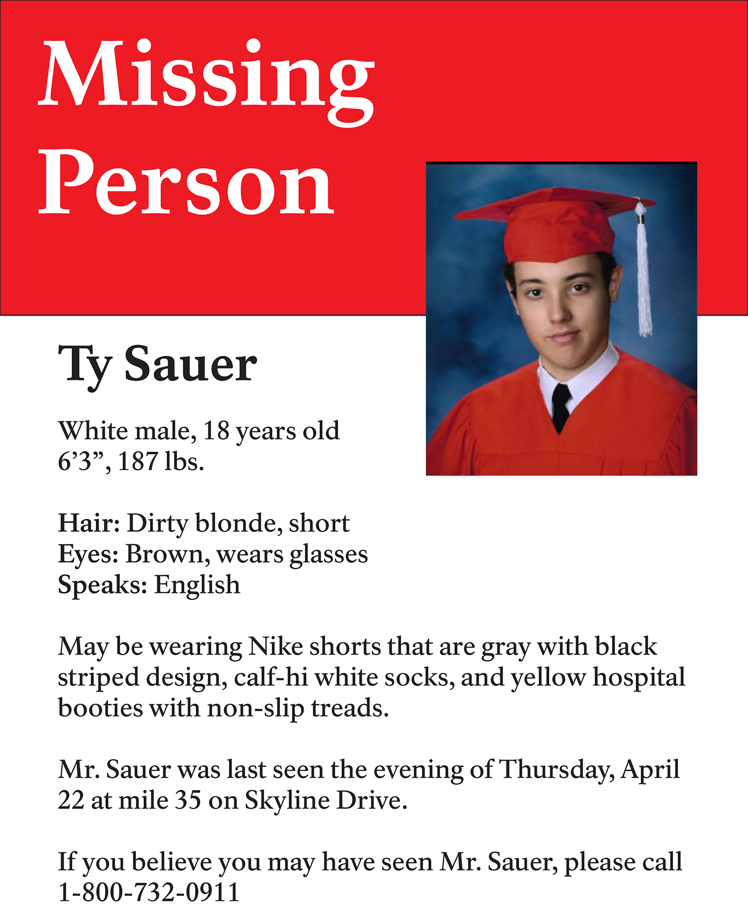 A flyer for a missing person