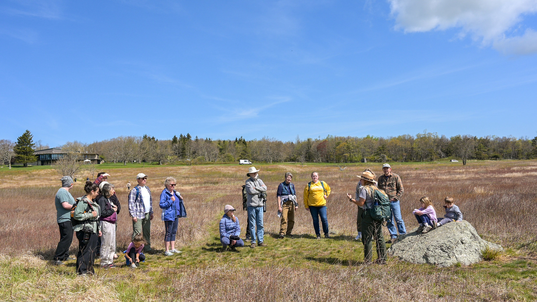 A Shenandoah National Park Ranger leads the program "Spring Amphibians" in Big Meadows during Wildflower Weekend (May 6, 2023).