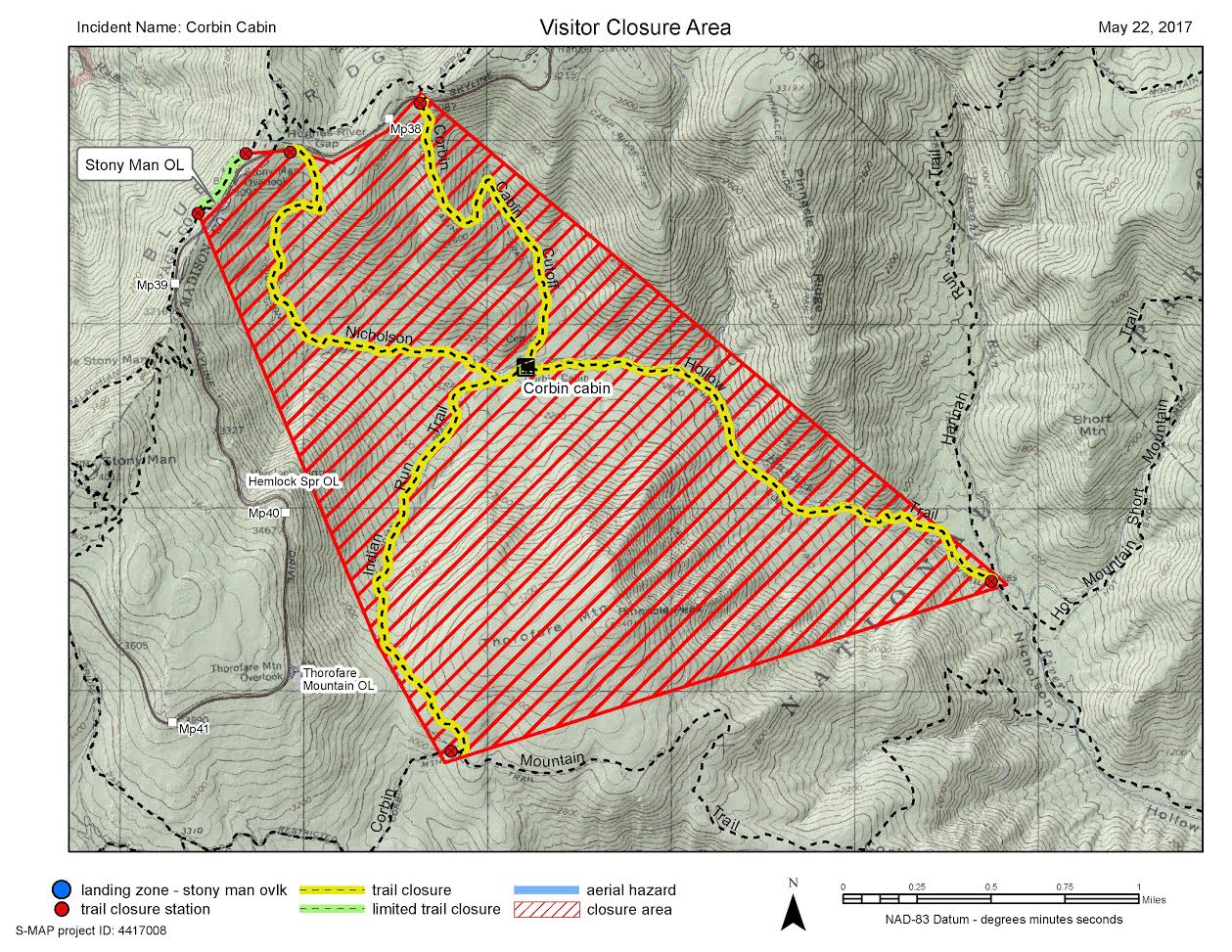 a map of the area with hash marks over closure