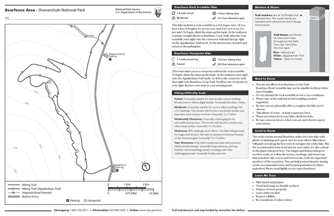 Map and descriptions for Bearfence rock scramble and viewpoint hikes