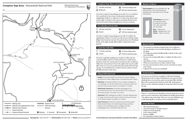 Click to download the trail map. Map of Compton Gap Area with roads and trails noted.