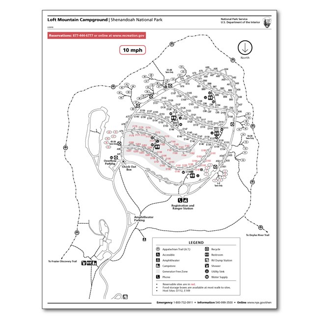 A graphic of a campground map for Loft Mountain Campground.