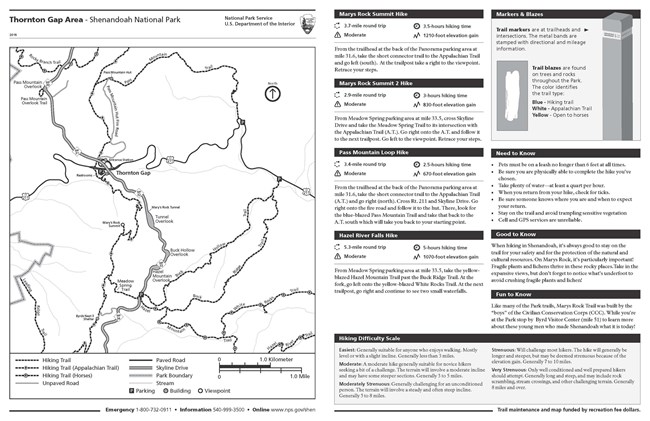 Click here to download the trail map. Map of area around Thornton Gap including notable roads and trails.