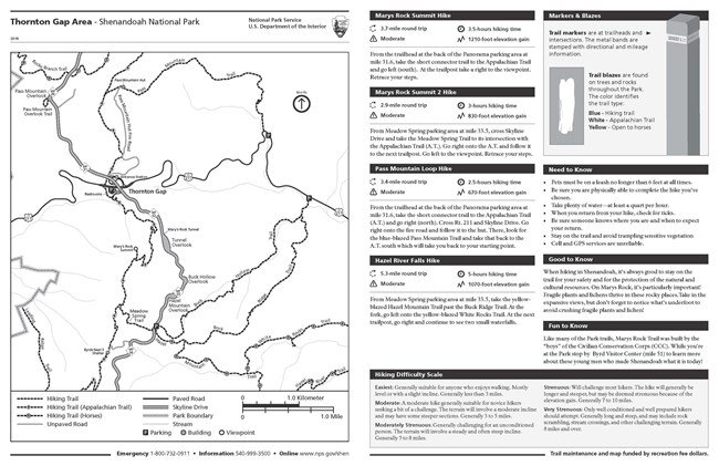 Map of area around Thornton Gap including notable roads and trails.