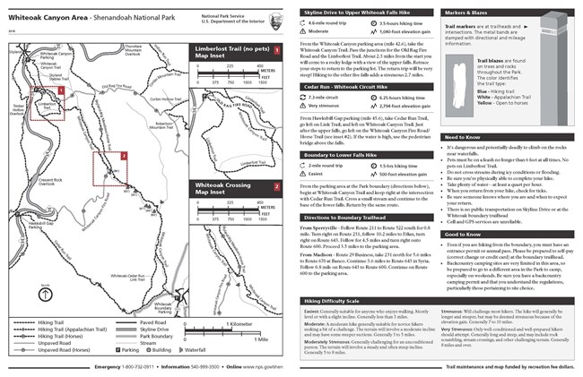 Map of area around Whiteoak Canyon including notable roads and trails.