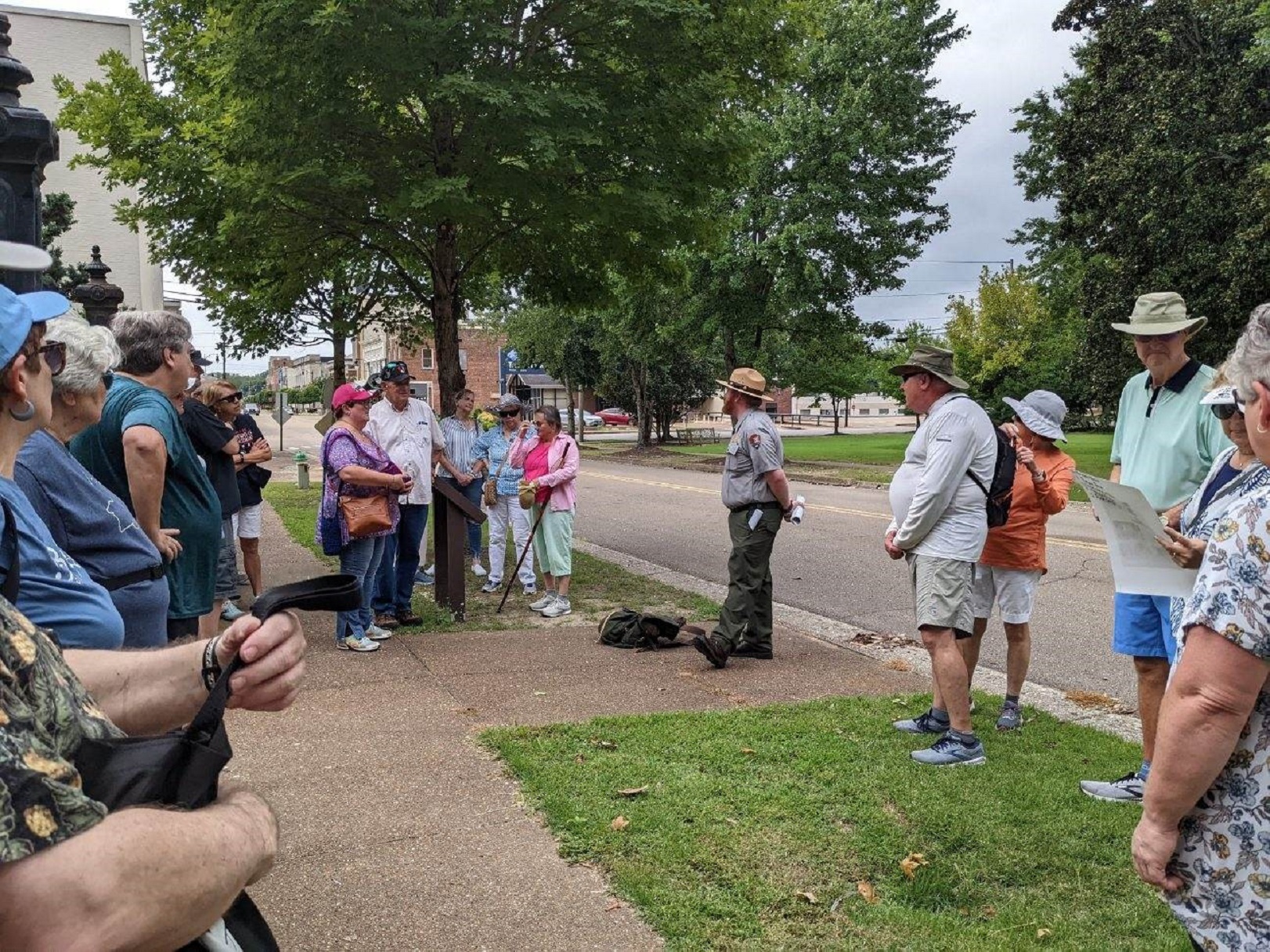 Park ranger leading a tour.