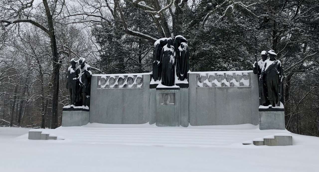 CS Monument Snow Snow convers the Confederate Monument