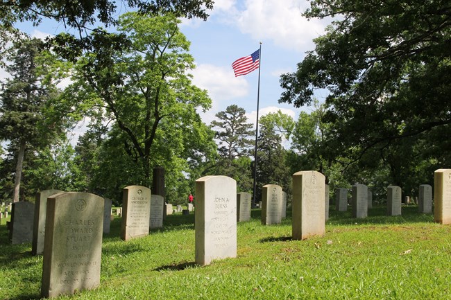 Rows of headstones in the Shiloh National Cemetery