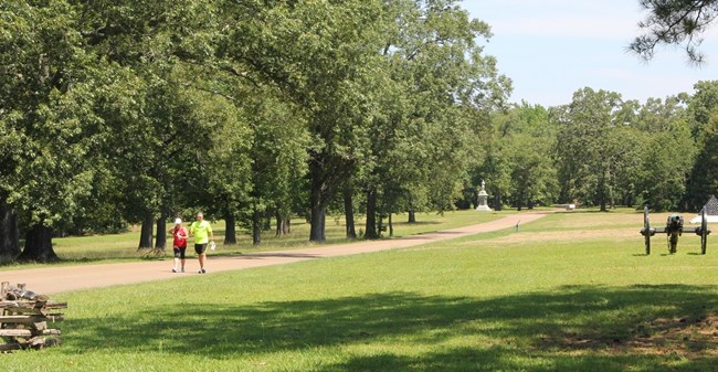 Visitors enjoy walking at Shiloh