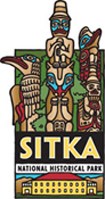 Sitka National Historical Park logo, featuring colored drawings of three totem poles and the Russian Bishop's House. Sitka National Historical Park logo, featuring colored drawings of three totem poles and the Russian Bishop's House.