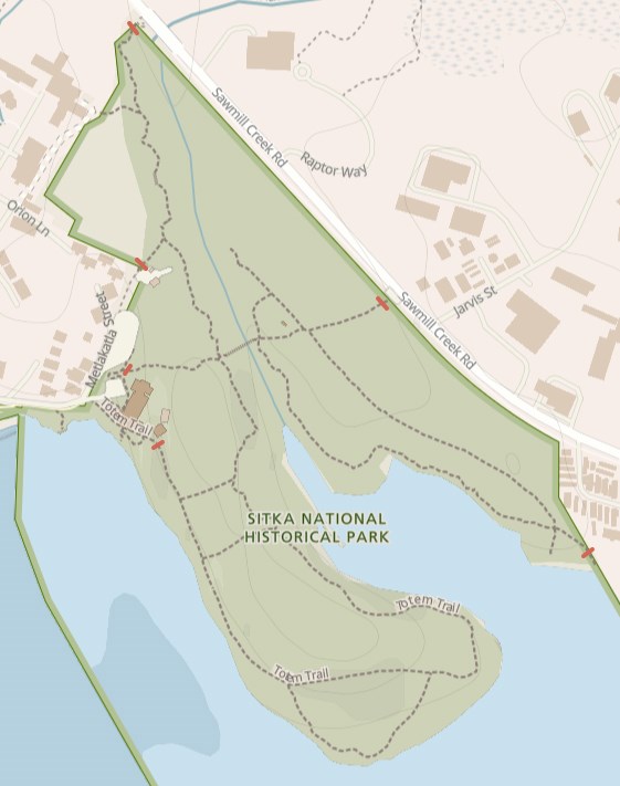A map of the park with red lines across all trailheads which indicate a closure