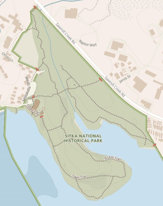 Park map with all trails closed A map of the park with red lines across all trailheads which indicate a closure