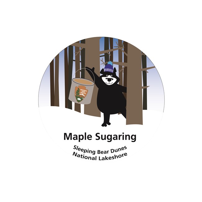 infographic: A cartoon black bear stands in the forest holding a bucket with NPS logo.