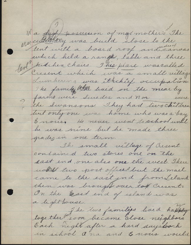 Cursive writing of Elizabeth Robinson on lined piece of paper Story is page text